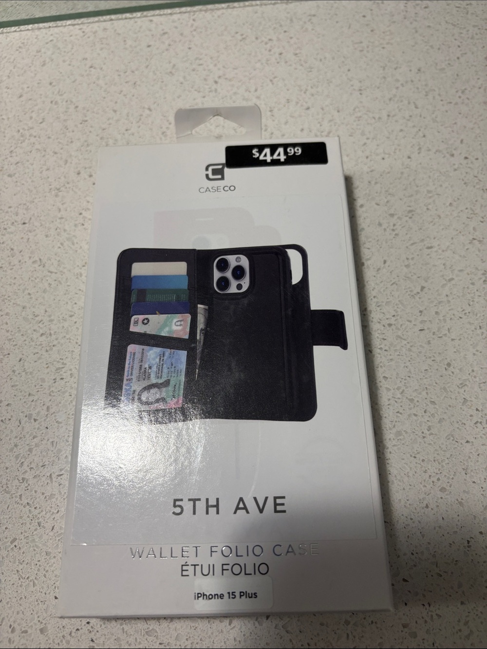 5TH AVE Wallet Folio Case for iPhone 15 Plus - Black by